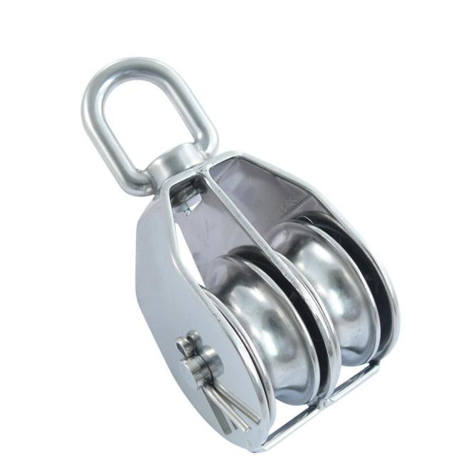  BLOQUE DOBLE DE CUERDA CON OJO GIRATORIO, ROLLO EXTRAÍBLE - ACERO INOXIDABLE A2/LATÓN