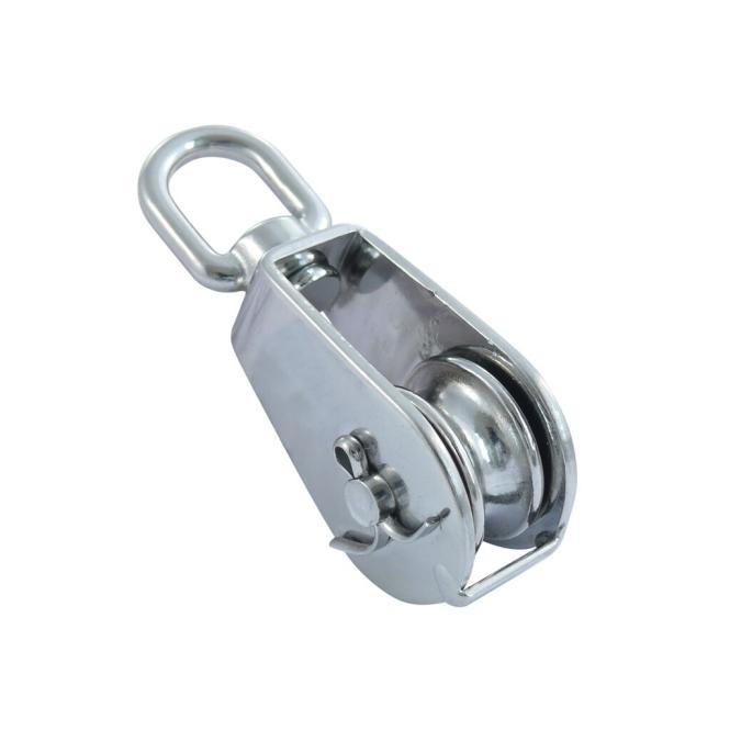  ROPE BLOCK WITH SWIVEL EYE, ROLL REMOVABLE - STAINLESS STEEL A2/BRASS