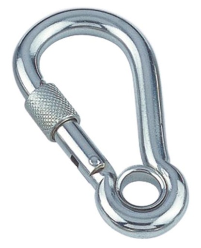 MOUSQUETON POMPIER À ŒIL AVEC ÉCROU DE SÉCURITÉ - INOX A4