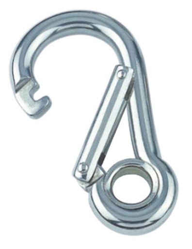  SPRING HOOK WITH WIDE OPENING AND EYELET - STAINLESS STEEL A4