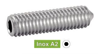 [ISO 4027] PARAFUSOS SEM CABEÇA COM HEXÁGONO E PONTA PONTIAGUDA - AÇO INOXIDÁVEL A2 (similar a DIN 914, NFE27-181, UNI 5927)