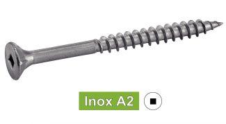 VIS POUR BOIS AGGLOMERE TETE FRAISEE CARREE STRIEE SOUS TETE - INOX A2