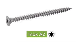 VIS POUR BOIS AGGLOMERE TETE FRAISEE SIX LOBES FILETAGE TOTAL - INOX A2