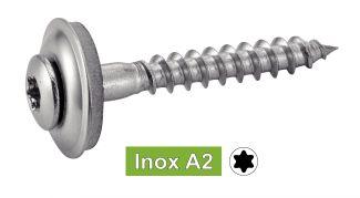 [DIN 7995] VIS A BOIS TETE FRAISEE BOMBEE SIX LOBES + RONDELLE EPDM Ø 15 - INOX A2 (UNI 8182)