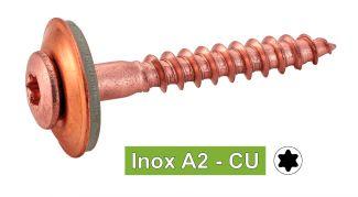 [DIN 7995] VIS A BOIS TETE FRAISEE BOMBEE SIX LOBES + RONDELLE EPDM Ø 20 - INOX A2-CU (UNI 8182)
