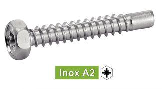 VIS A TOLE TETE HEXAGONALE POZIDRIVE AVEC BOUT PILOTE - INOX A2