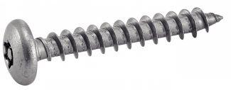 VIS A BOIS TETE CYLINDRIQUE LARGE SIX LOBES INVIOLABLE AVEC TETON CENTRAL POUR PENTURES - INOX A2