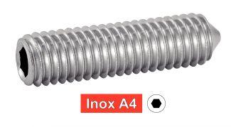 [ISO 4027] PARAFUSOS SEM CABEÇA COM HEXÁGONO E PONTA PONTIAGUDA - AÇO INOXIDÁVEL A4 (similar a DIN 914, NFE27-181, UNI 5927)
