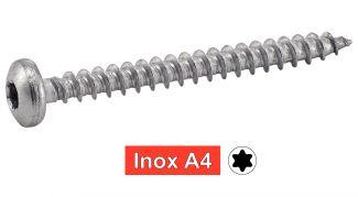 VIS POUR BOIS AGGLOMERE TETE CYLINDRIQUE SIX LOBES - INOX A4