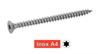 VIS POUR BOIS AGGLOMERE TETE FRAISEE SIX LOBES FILETAGE TOTAL - INOX A4