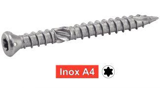 VIS POUR TERRASSE TETE FRAISEE REDUITE SIX LOBES DOUBLE FILET - INOX A4