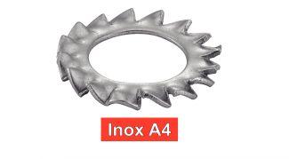 [DIN 6798 A] ARRUELAS -VENTILADOR- COM DENTES EXTERNOS AZ - AÇO INOXIDÁVEL A4 (NFE27-624, UNI 8842)